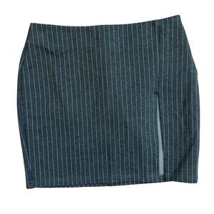 Danielle Guizio Light & Dark Gray Pinstripe Print Slit Mini Skirt Size Medium